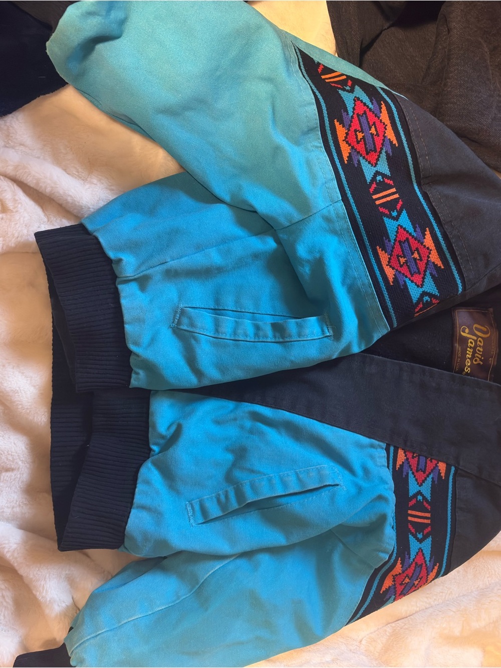 Kids Turquoise Aztec-Trim Jogger Bottoms